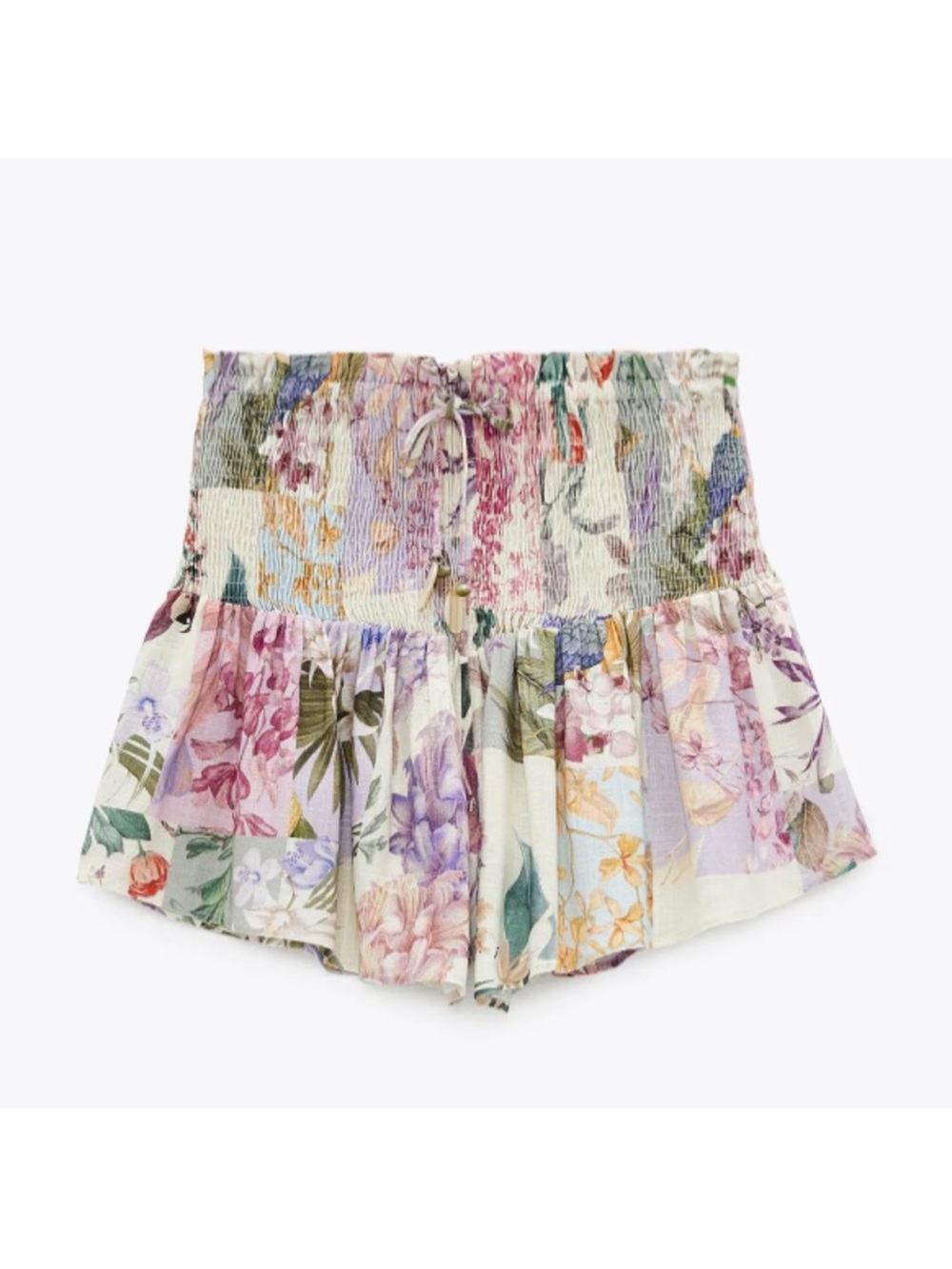 Zara Pastel Floral Smocked Ruffle Shorts - White, Pink, Purple, Yellow, Green